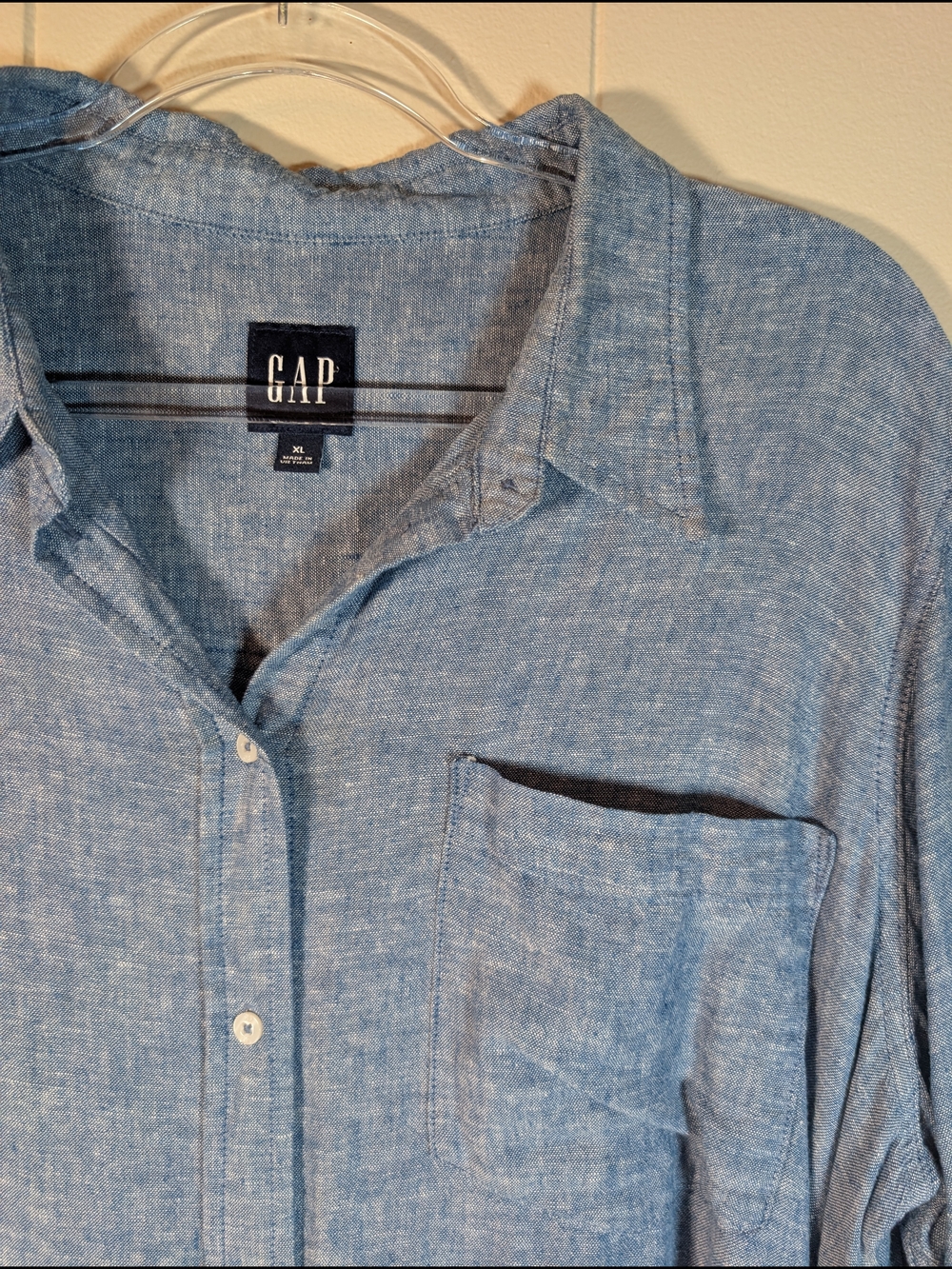 GAP Women’s XL Blue Chambray Linen Blend Button Down Shirt Coastal Relaxed